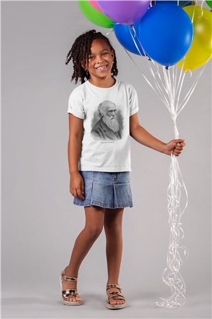 Charles Darwin Portre Baskılı Unisex Beyaz Çocuk Tişört