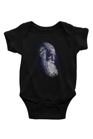 Charles Darwin Sanatsal Portre Baskılı Unisex Siyah Bebek Body - Zıbın