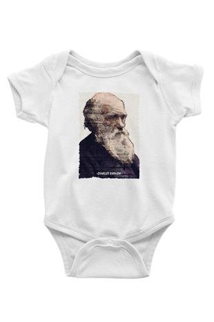 Charles Darwin Yazılı Portre Baskılı Beyaz Bebek Body - Zıbın