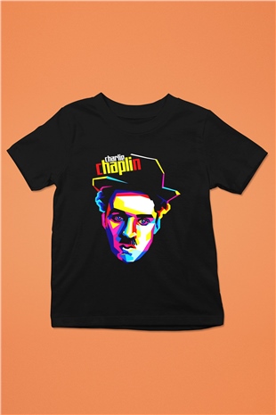 Charlie Chaplin Baskılı Siyah Unisex Çocuk Tişört