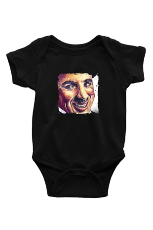 Charlie Chaplin Baskılı Unisex Siyah Bebek Body - Zıbın
