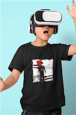 Charlie Chaplin Baskılı Unisex Siyah Çocuk Tişört