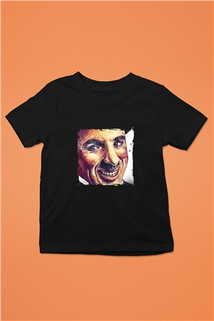 Charlie Chaplin Baskılı Unisex Siyah Çocuk Tişört