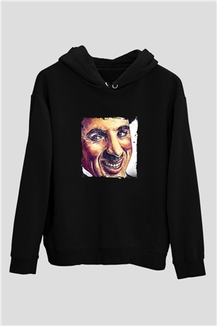 Charlie Chaplin Baskılı Unisex Siyah Hoodie