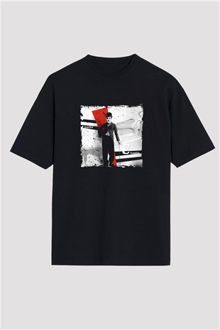 Charlie Chaplin Baskılı Unisex Siyah Oversize Tişört