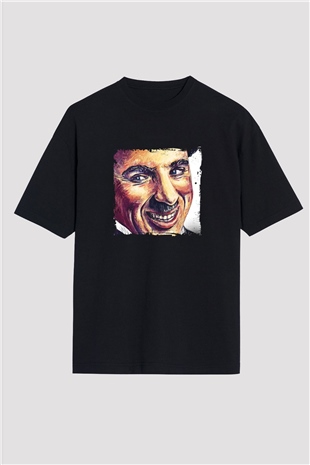 Charlie Chaplin Baskılı Unisex Siyah Oversize Tişört