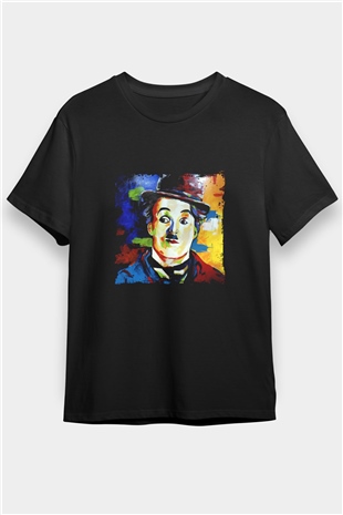 Charlie Chaplin Baskılı Unisex Siyah Tişört