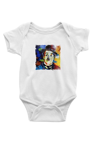 Charlie Chaplin Unisex Baskılı Beyaz Bebek Body - Zıbın