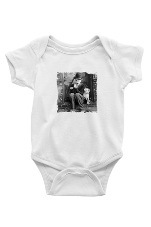 Charlie Chaplin Unisex Baskılı Beyaz Bebek Body - Zıbın