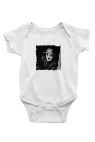 Charlie Chaplin Unisex Baskılı Beyaz Bebek Body - Zıbın