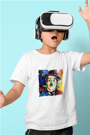 Charlie Chaplin Unisex Baskılı Beyaz Çocuk Tişört