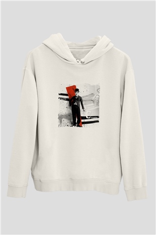 Charlie Chaplin Unisex Baskılı Beyaz Kapüşonlu Sweatshirt