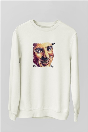 Charlie Chaplin Unisex Baskılı Beyaz Sweatshirt