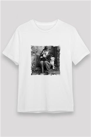 Charlie Chaplin Unisex Baskılı Beyaz Tişört
