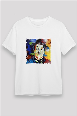 Charlie Chaplin Unisex Baskılı Beyaz Tişört