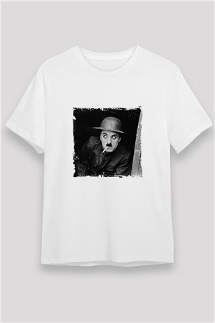Charlie Chaplin Unisex Baskılı Beyaz Tişört