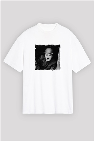 Charlie Chaplin Oversize Baskılı Beyaz Tişört