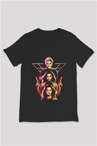 Charlies Angels Siyah Unisex  V Yaka Tişört
