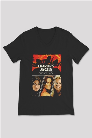 Charlies Angels Siyah Unisex  V Yaka Tişört