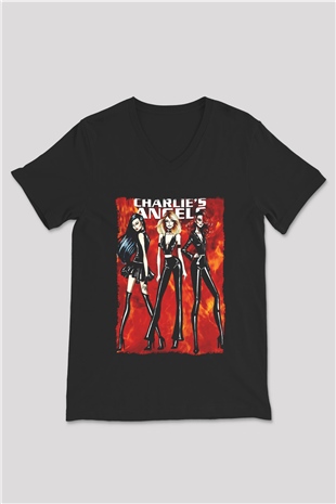 Charlies Angels Siyah Unisex  V Yaka Tişört