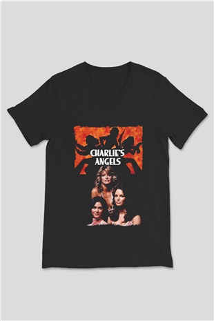 Charlies Angels Siyah Unisex  V Yaka Tişört