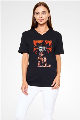 Charlies Angels Siyah Unisex  V Yaka Tişört