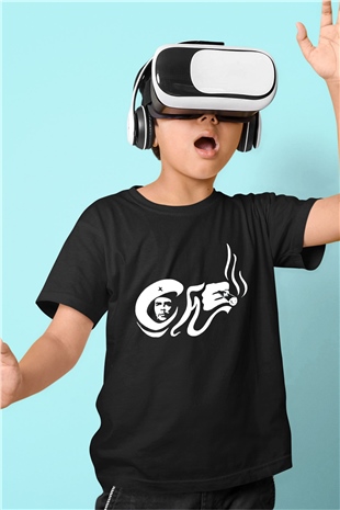 Che Guevara Baskılı Siyah Unisex Çocuk Tişört