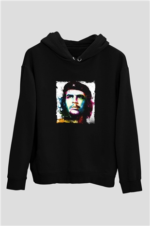 Che Guevara Baskılı Unisex Siyah Hoodie