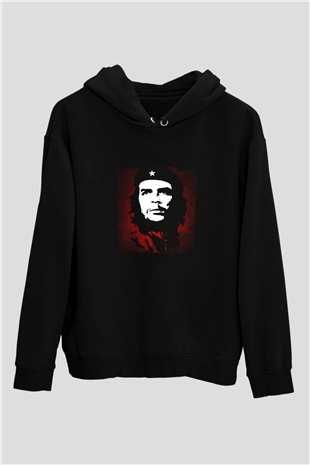 Che Guevara Baskılı Unisex Siyah Hoodie