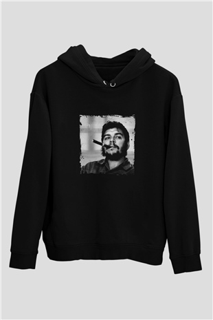 Che Guevara Baskılı Unisex Siyah Hoodie