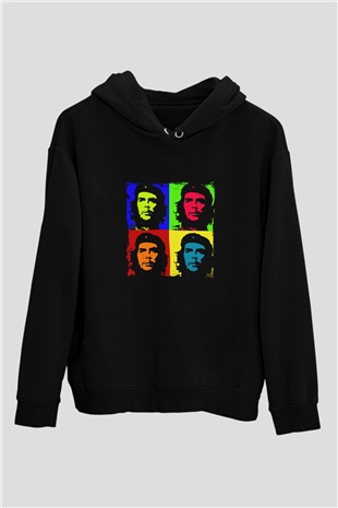 Che Guevara Baskılı Unisex Siyah Hoodie