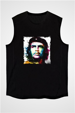 Che Guevara Baskılı Unisex Siyah Kolsuz Tişört