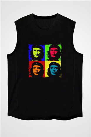 Che Guevara Baskılı Unisex Siyah Kolsuz Tişört