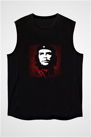 Che Guevara Baskılı Unisex Siyah Kolsuz Tişört