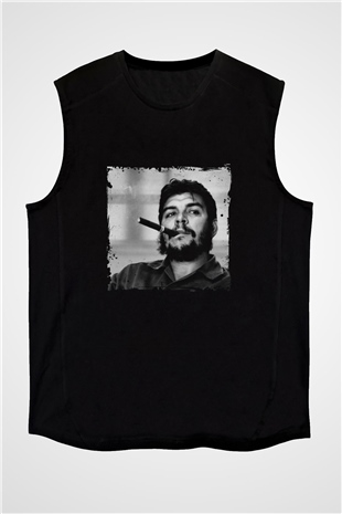 Che Guevara Baskılı Unisex Siyah Kolsuz Tişört