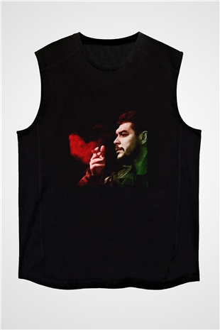 Che Guevara Baskılı Unisex Siyah Kolsuz Tişört