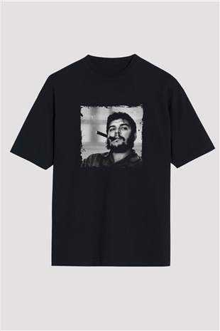 Che Guevara Baskılı Unisex Siyah Oversize Tişört