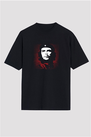 Che Guevara Baskılı Unisex Siyah Oversize Tişört