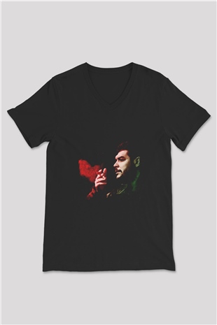 Che Guevara Baskılı Unisex Siyah V Yaka Tişört