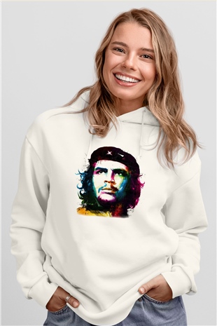 Che Guevara Beyaz Unisex Kapşonlu Sweatshirt