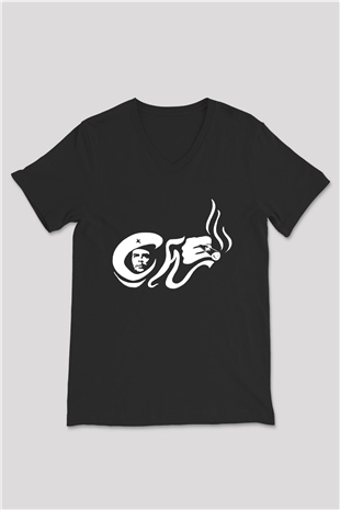 Che Guevara Siyah Unisex V Yaka Tişört T-Shirt