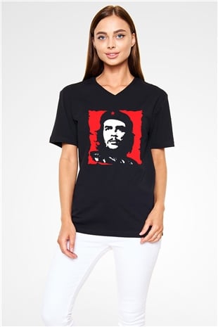 Che Guevara Siyah Unisex V Yaka Tişört T-Shirt