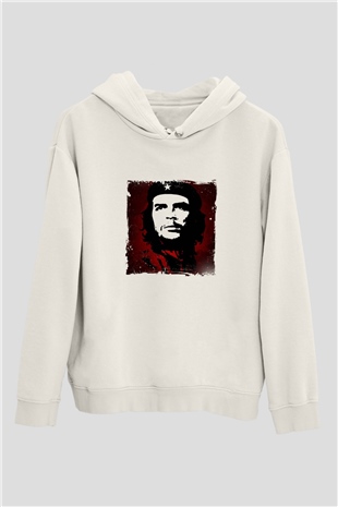 Che Guevara Unisex Baskılı Beyaz Kapüşonlu Sweatshirt