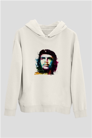 Che Guevara Unisex Baskılı Beyaz Kapüşonlu Sweatshirt
