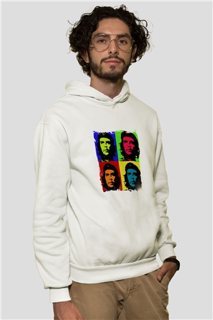Che Guevara Unisex Baskılı Beyaz Kapüşonlu Sweatshirt