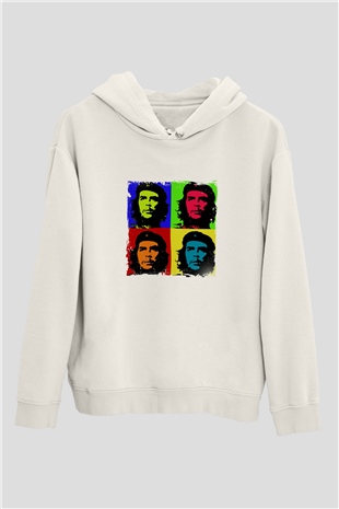 Che Guevara Unisex Baskılı Beyaz Kapüşonlu Sweatshirt