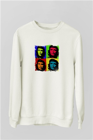 Che Guevara Unisex Baskılı Beyaz Sweatshirt