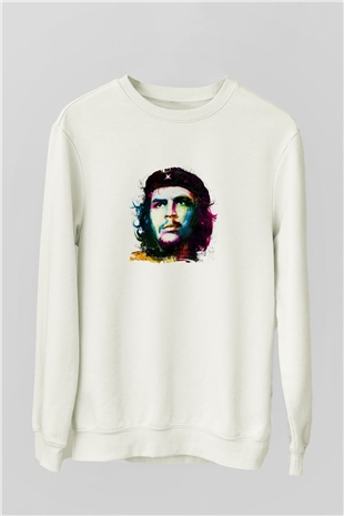 Che Guevara Unisex Baskılı Beyaz Sweatshirt