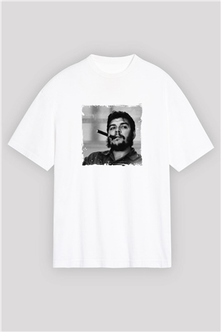 Che Guevara Oversize Baskılı Beyaz Tişört