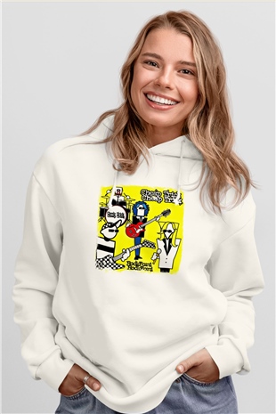 Cheap Trick Baskılı Unisex Beyaz Hoodie